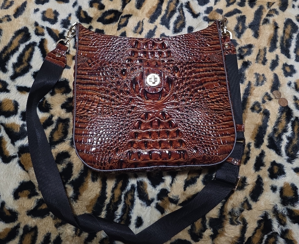 Brahmin Embossed Leather Crossbody in Rich Brown